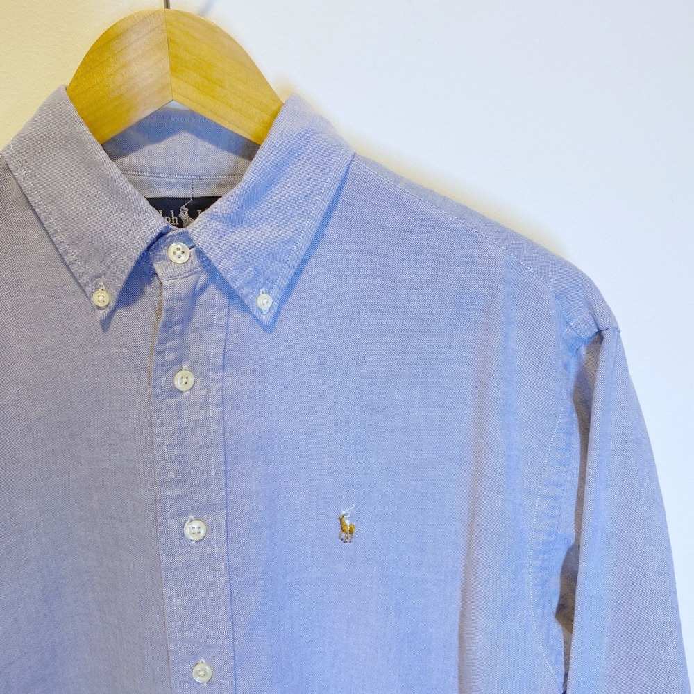 Ralph Lauren Button Down Shirt Womens 12 Blue Excellent Oxford Cotton LS